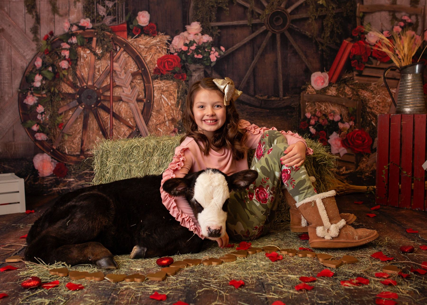 Lillie Richmond with a black baldie calf